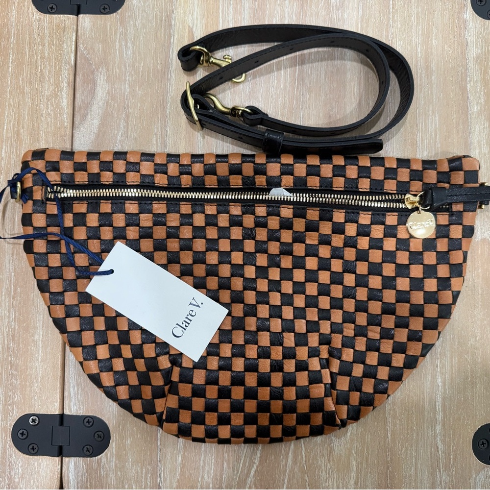 NWT Clare V Grande Fanny Checkered Natural